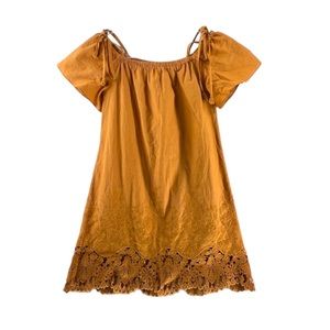Madewell Goldenrod Yellow Dress Eyelet Lace Off Shoulder Embroidered Mini Dress